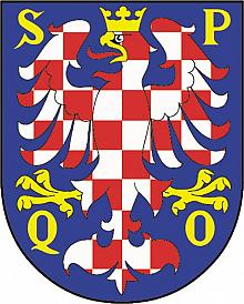 Znakem Olomouce je červenobíle šachovaná orlice se zlatou zbrojí