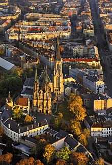 An aerial photo emphasizes the height of the rear tower of the St. Wenceslas Cathedral Near City Hall on the Upper Square you'll find a ...